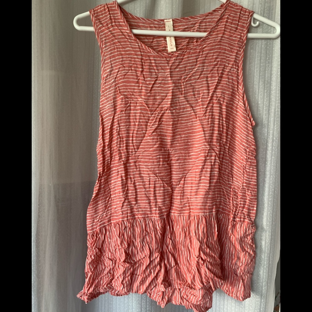 coral and white shirt
